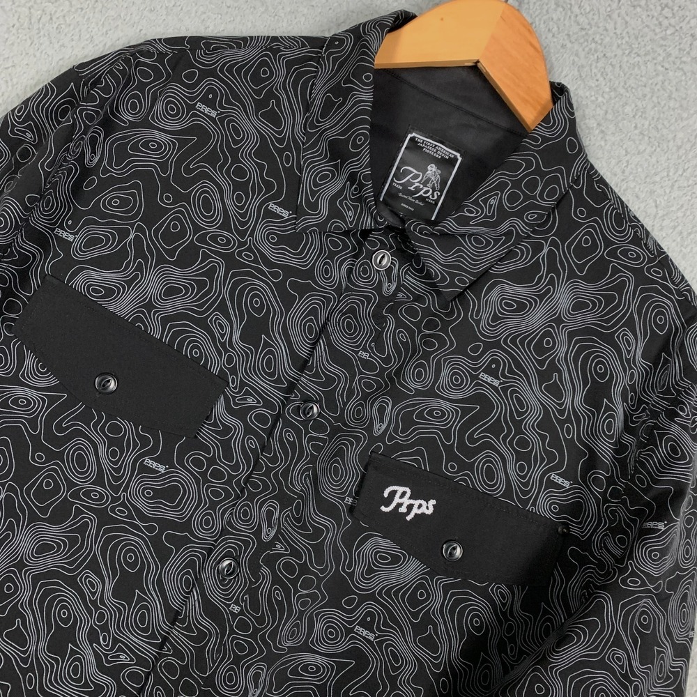 Prps Button Up Shirt Men's XL Black Geometric Print Long Sleeve Limited Edition